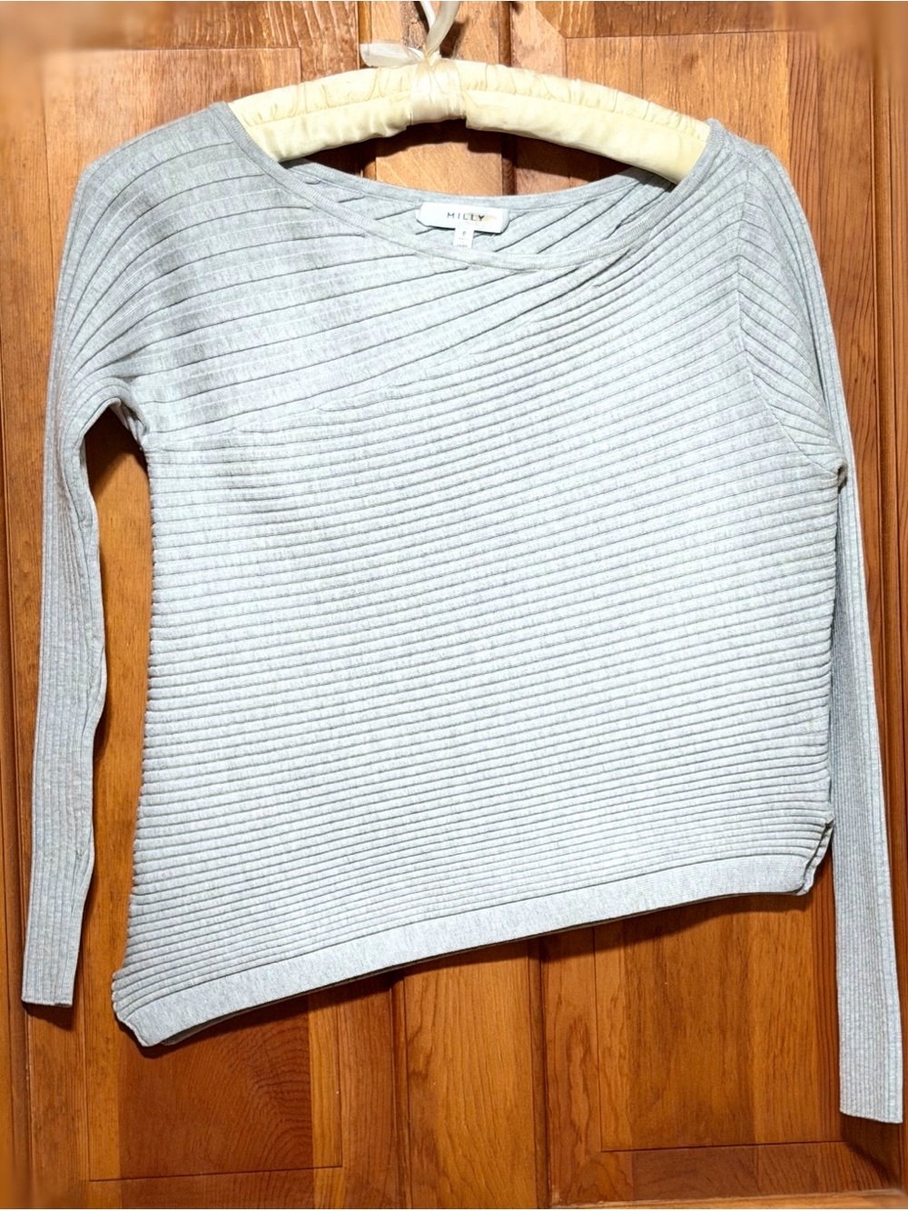 Milly Gray Asymmetric Boat Neck Sweater~Size P (2)~$295~ - Picture 6 of 8